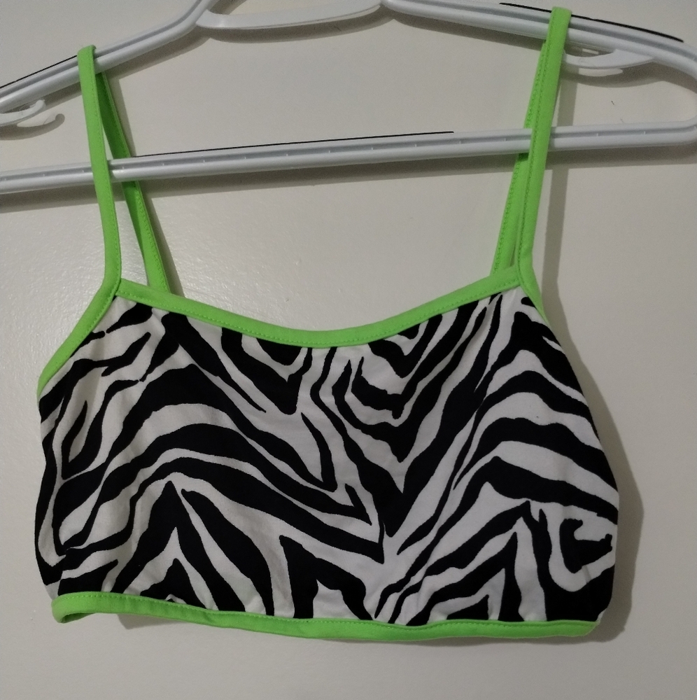 Publik Zebra Print Crop Top with Neon Green Trim